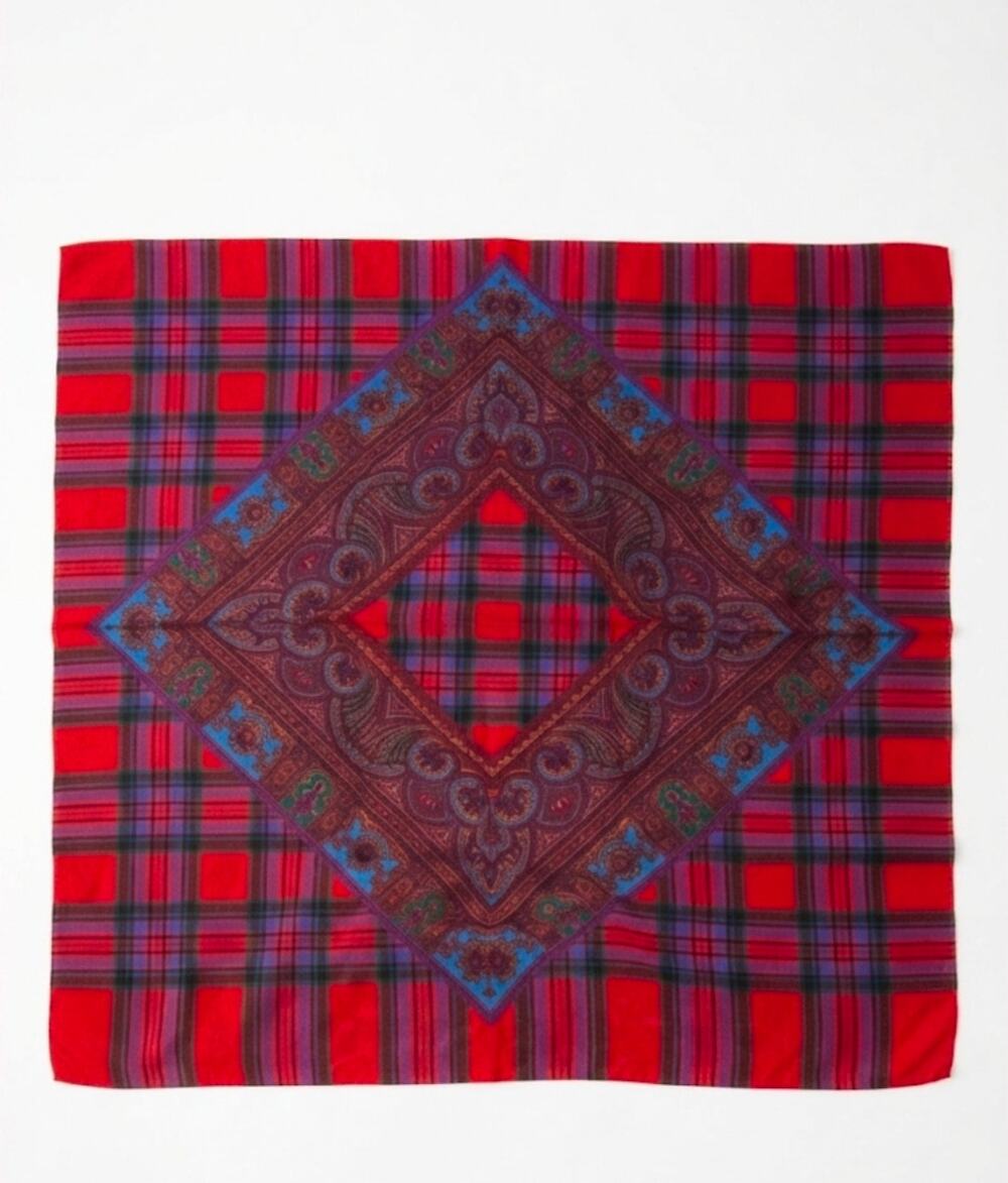 Vintage30" Square Scarf Challis by Berkshire Red Tartan Paisley